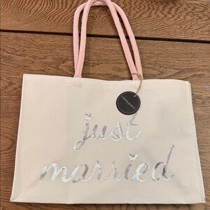Cynthia Rowley Cream Tote with Silver 'Just Married' Design